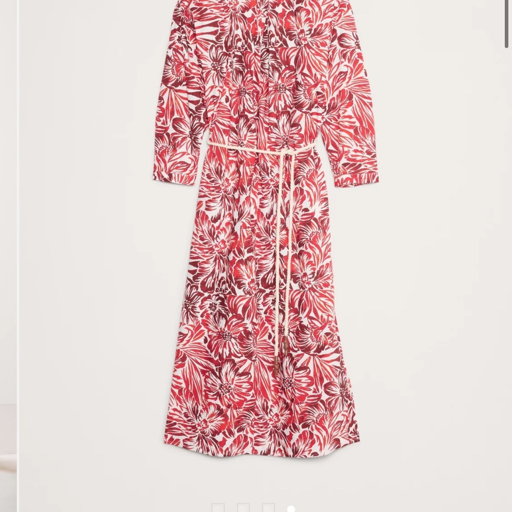 Banana Republic Red and White Floral Long Sleeve Dress